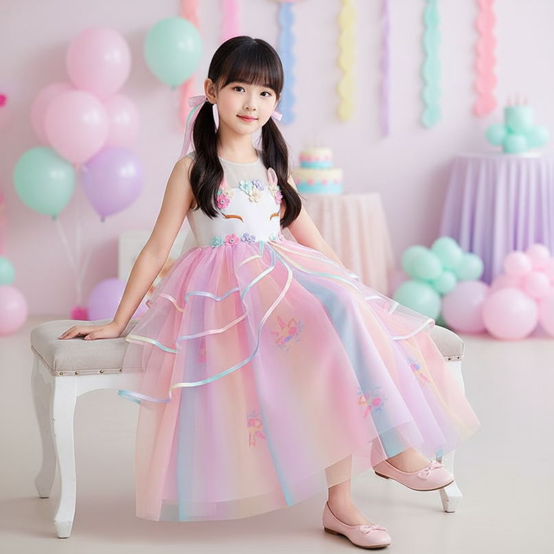unicorn party dress princess set - sitting