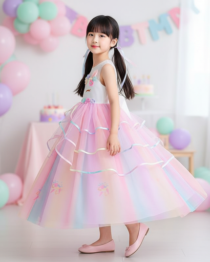 unicorn party dress princess set - three-quarter