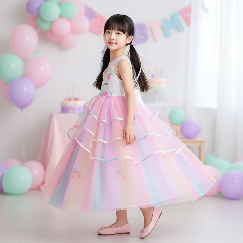 unicorn party dress princess set - three-quarter