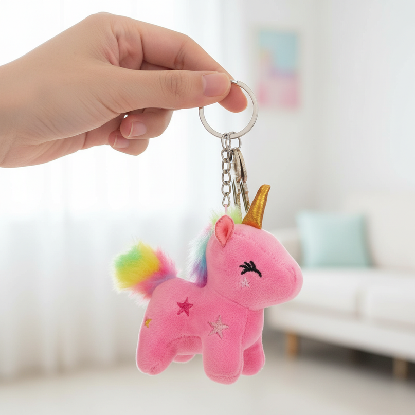 unicorn party favor keychain - in-use