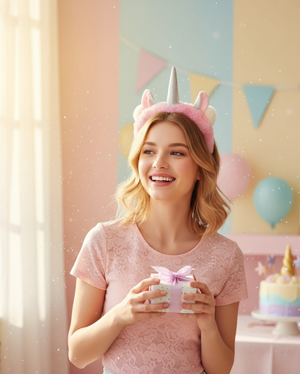 unicorn party hat headband - in-use