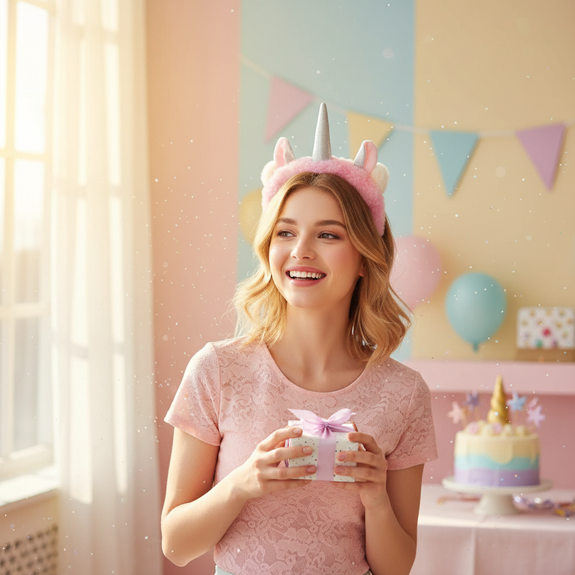 unicorn party hat headband - in-use