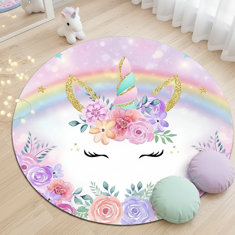 unicorn party rug - flat-lay