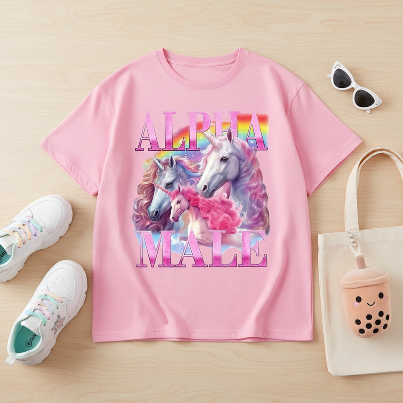 unicorn party shirts - flat-lay