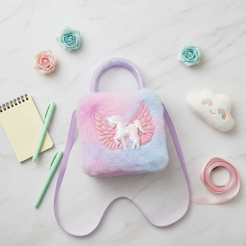 unicorn pastel shoulder purse - flat-lay