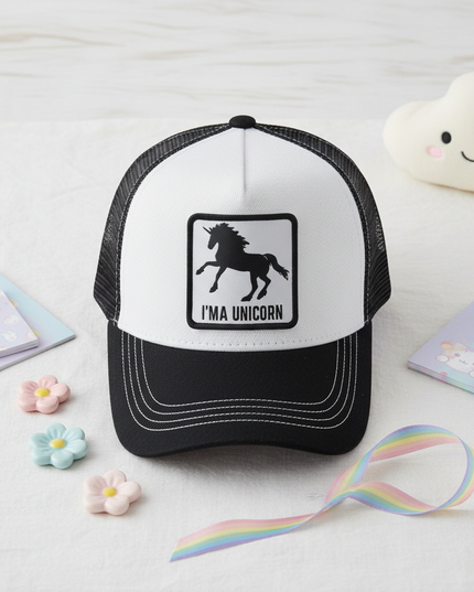 unicorn patch cap - flat-lay