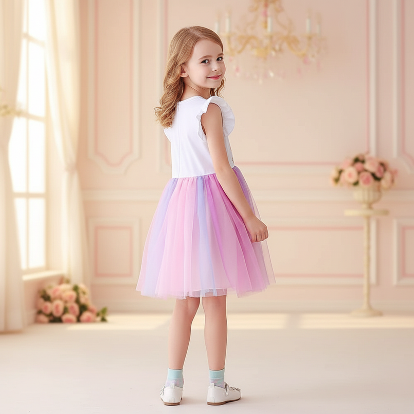 unicorn patchwork cartoon dress - back