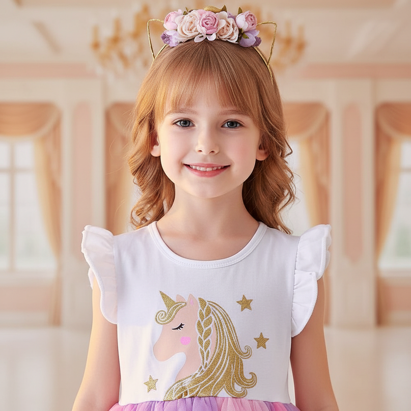 unicorn patchwork cartoon dress - detail