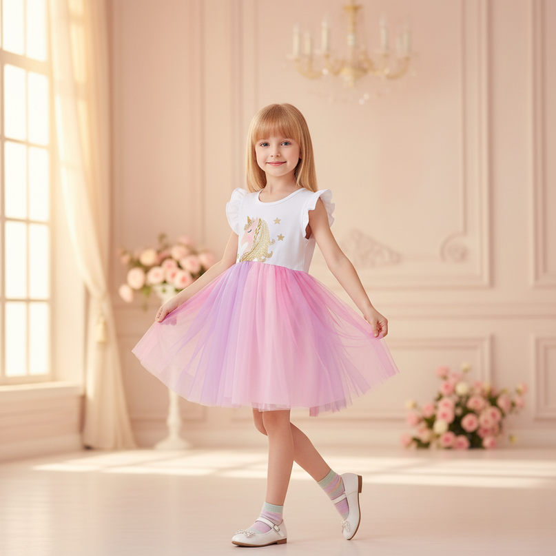 unicorn patchwork cartoon dress - front