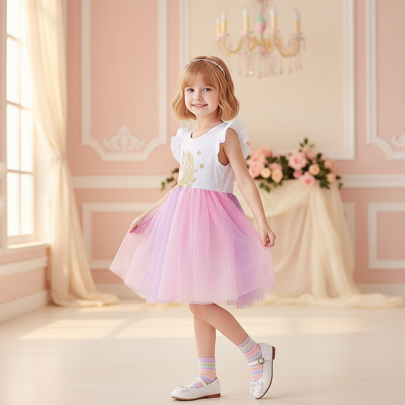 unicorn patchwork cartoon dress - three-quarter