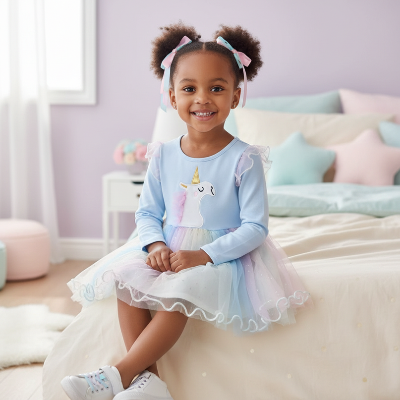 unicorn patchwork gauze dress - sitting