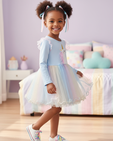 unicorn patchwork gauze dress - three-quarter