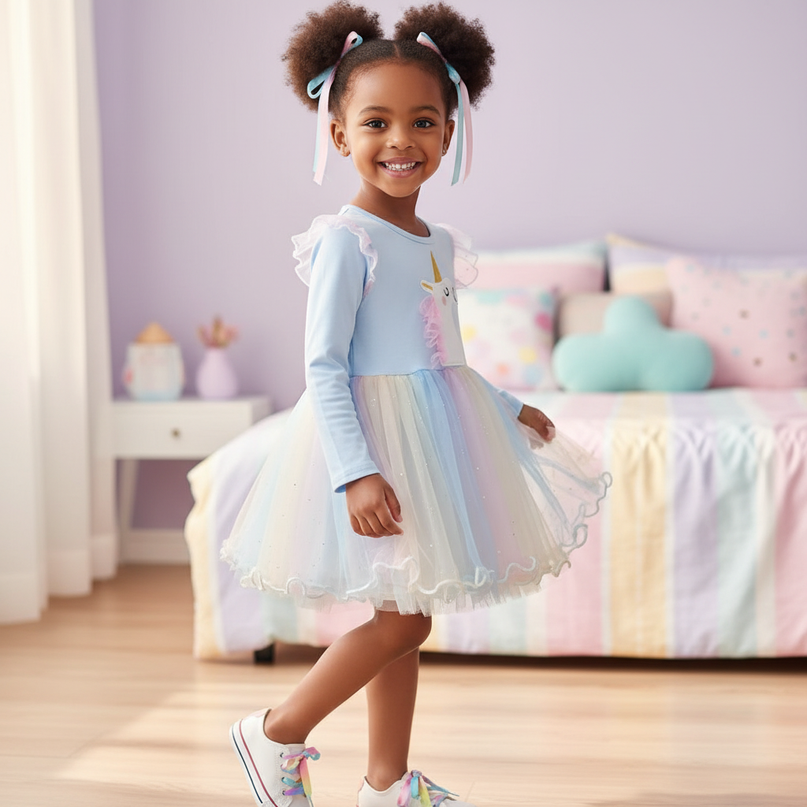 unicorn patchwork gauze dress - three-quarter