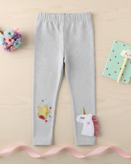 unicorn patchwork leggings - flat-lay