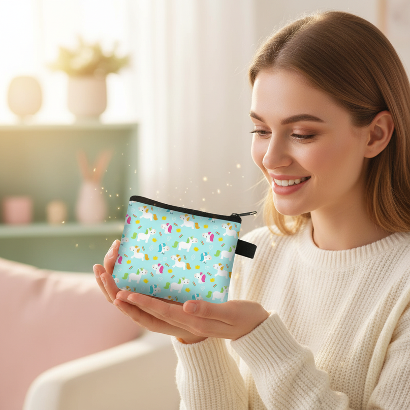 unicorn pattern coin purse - in-use