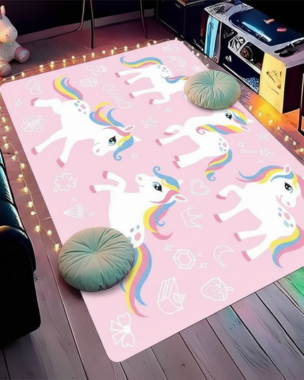 unicorn pattern rug - flat-lay