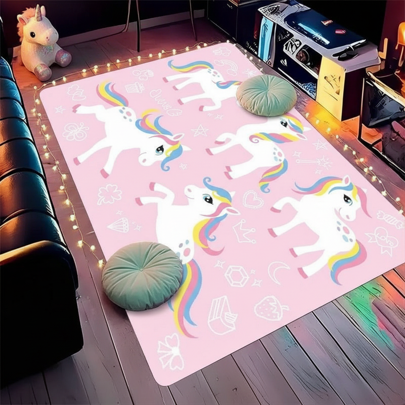 unicorn pattern rug - flat-lay