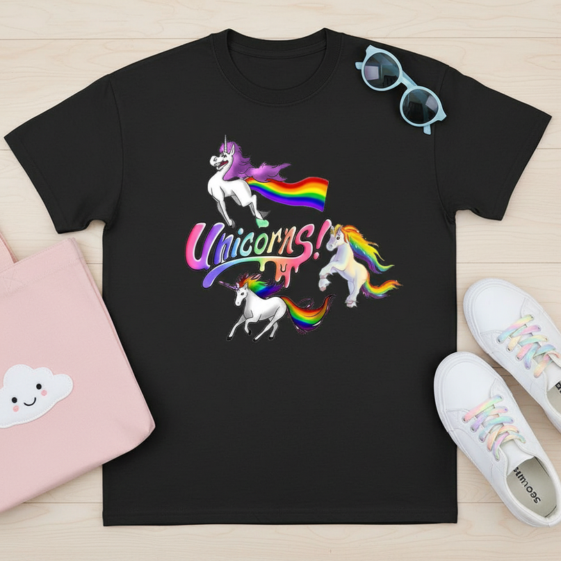 unicorn pattern shirt - flat-lay