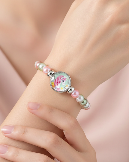 unicorn pearl bracelet - in-use