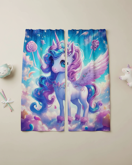 unicorn pegasus curtains - flat-lay