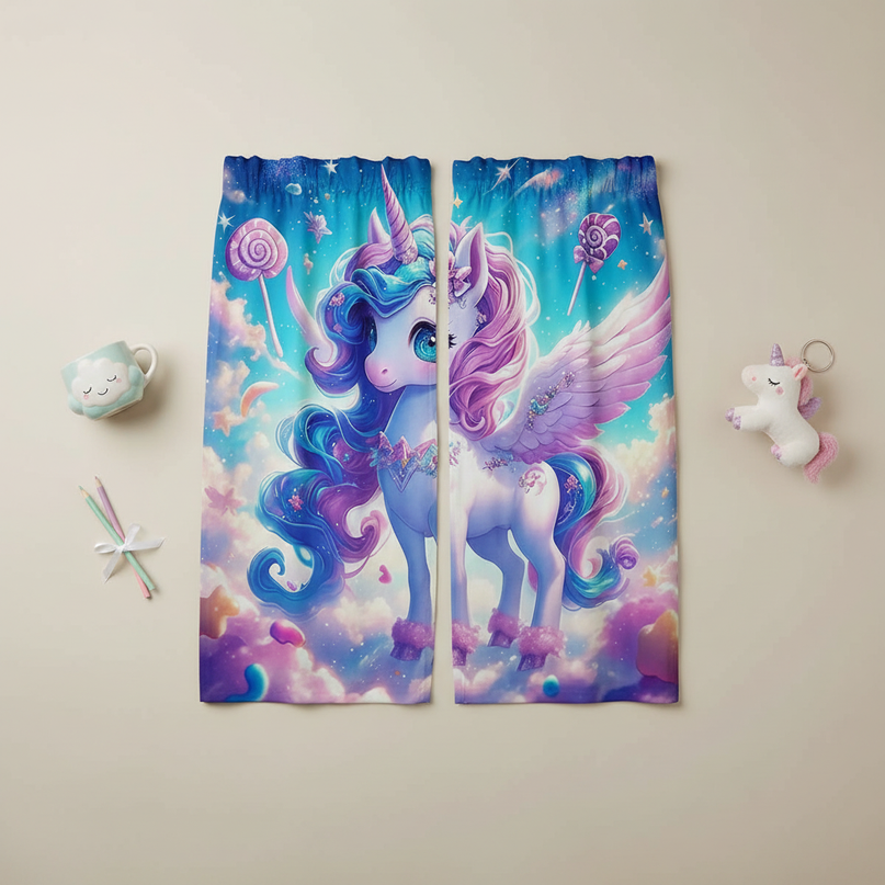 unicorn pegasus curtains - flat-lay