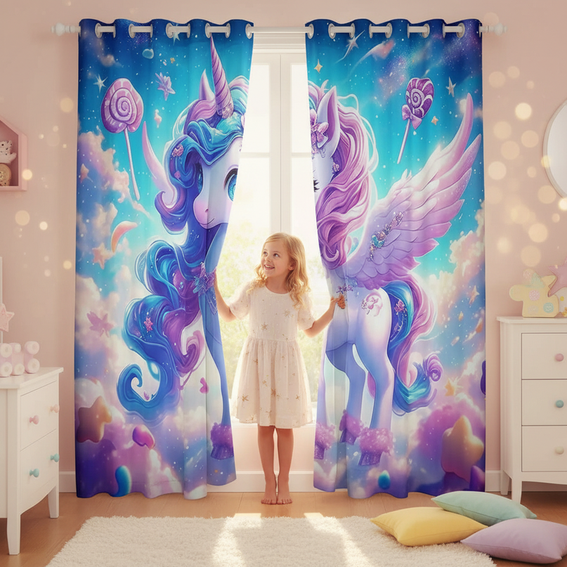 unicorn pegasus curtains - in-use