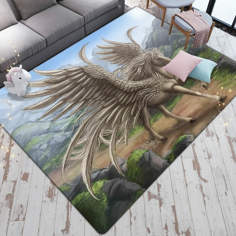 unicorn pegasus rug - flat-lay