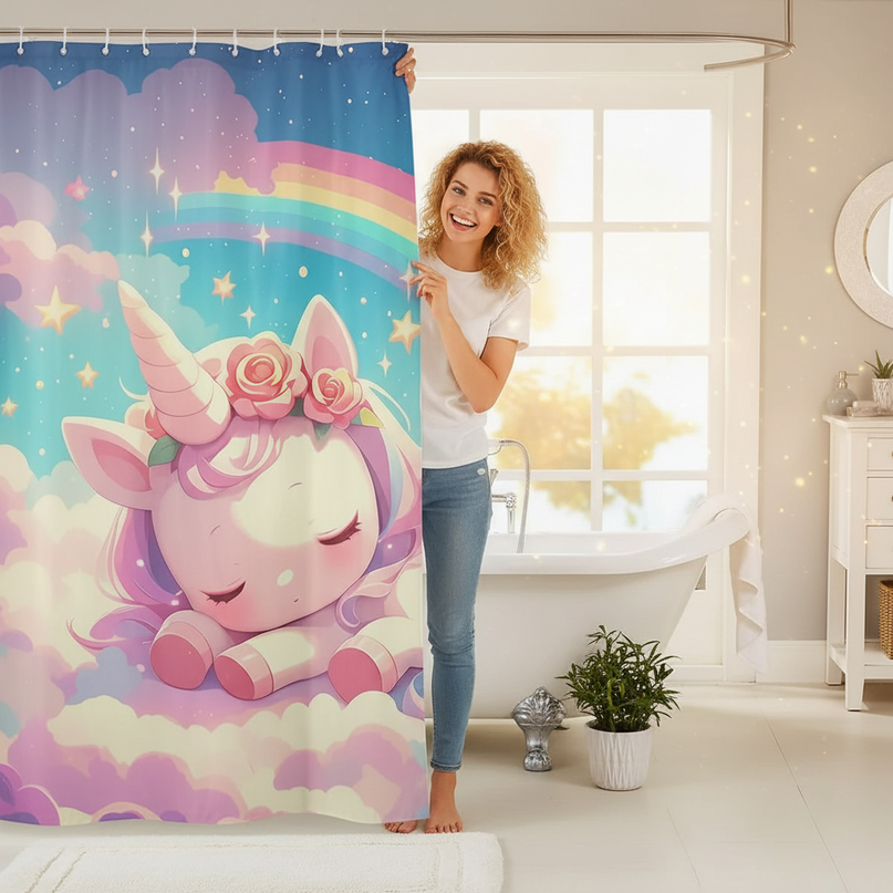 unicorn pegasus shower curtain - in-use