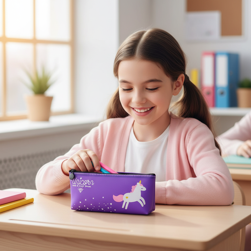 unicorn pencil pouch - in-use