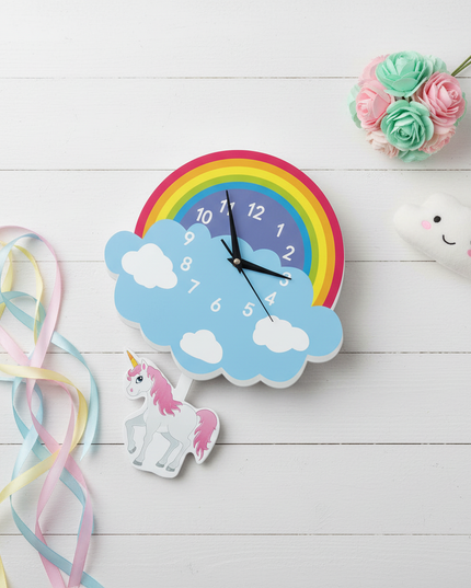 unicorn pendulum clock - flat-lay