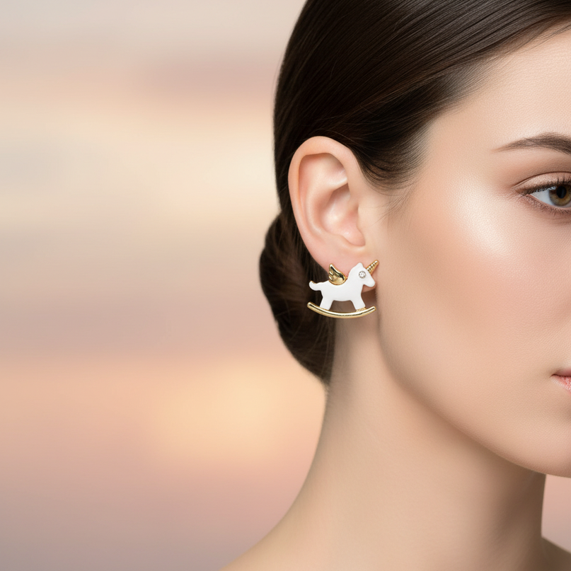 unicorn pierced earrings - in-use