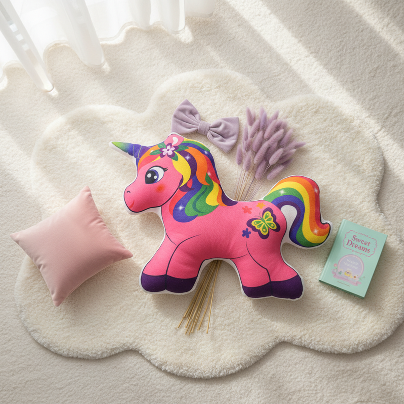 unicorn pillow plush - flat-lay