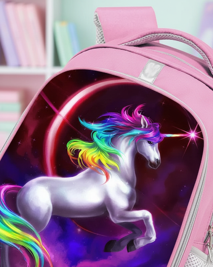 unicorn pink purple school backpack - detail