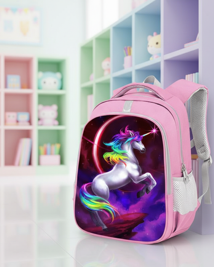 unicorn pink purple school backpack - lifestyle