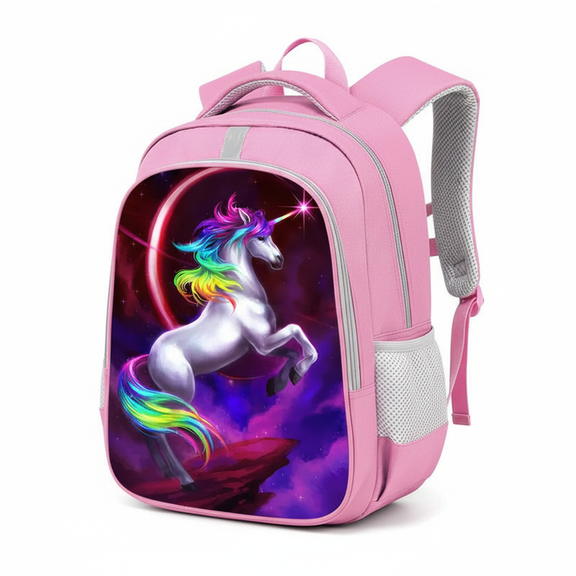 unicorn pink purple school backpack - white-bg