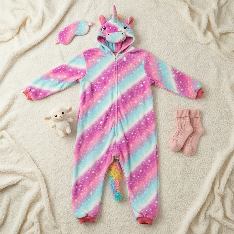 unicorn pj onesie - flat-lay