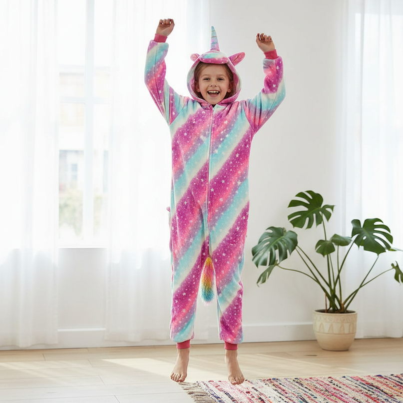 unicorn pj onesie - in-use