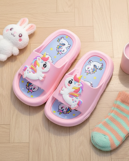 unicorn platform slippers - flat-lay