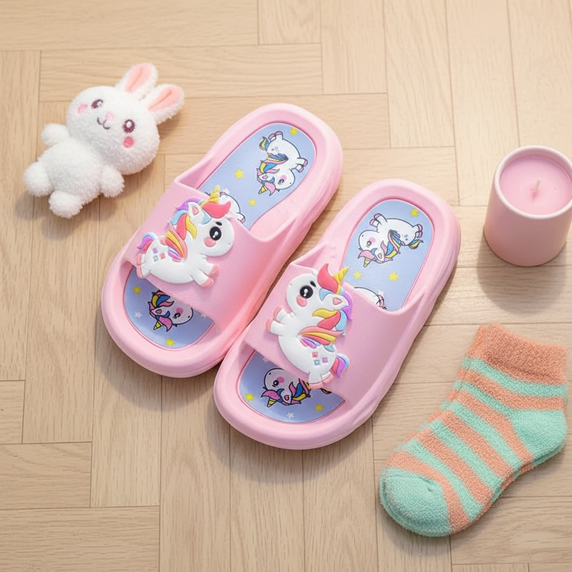 unicorn platform slippers - flat-lay