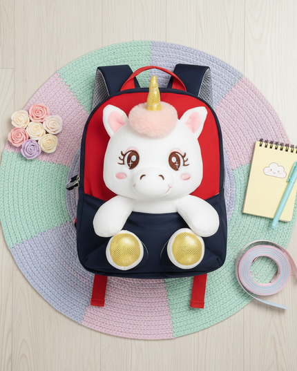 unicorn plush backpack for toddler - flat-lay