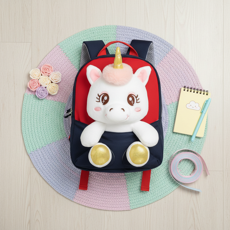 unicorn plush backpack for toddler - flat-lay