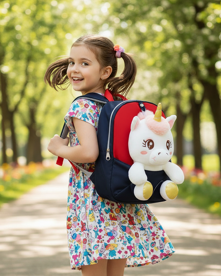unicorn plush backpack for toddler - in-use