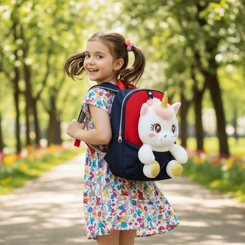 unicorn plush backpack for toddler - in-use