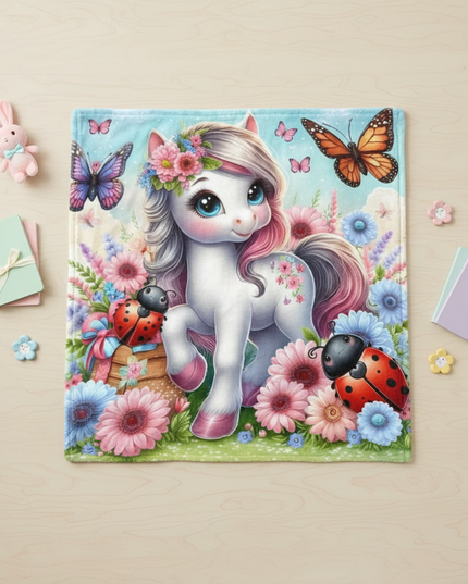 unicorn plush blanket - flat-lay