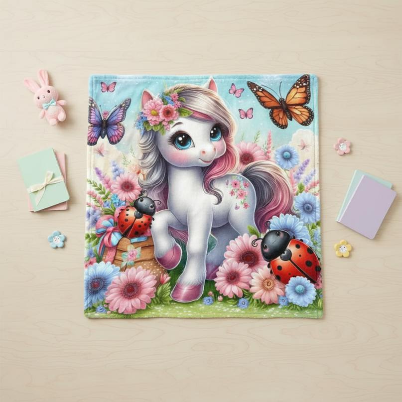 unicorn plush blanket - flat-lay