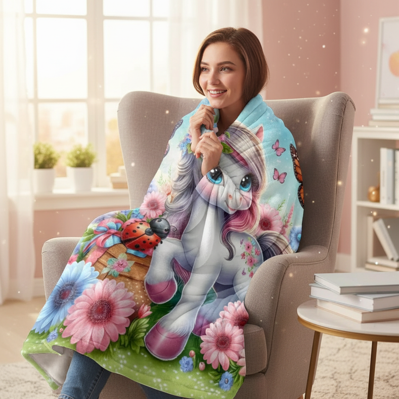 unicorn plush blanket - in-use