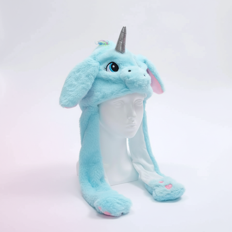unicorn plush hat - white-bg