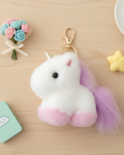 unicorn plush keychain charm - flat-lay