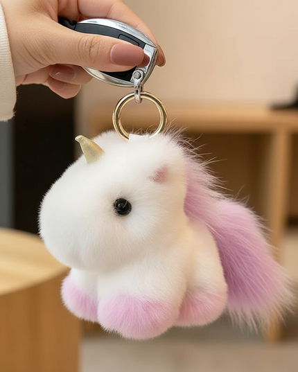 unicorn plush keychain charm - in-use