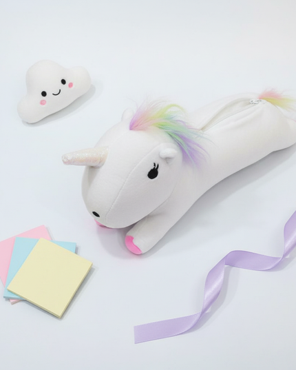 unicorn plush pencil case - flat-lay